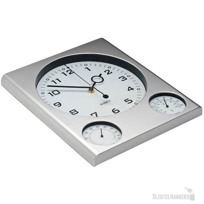 Wandklok met thermometer en hygrometer Merzig grijs silvergrey