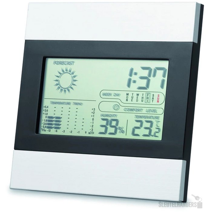 Weerstation en klok Ripper mat zilver