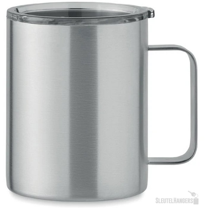 Dubbelwandige beker met drinkdeksel (300 ml) Zilver