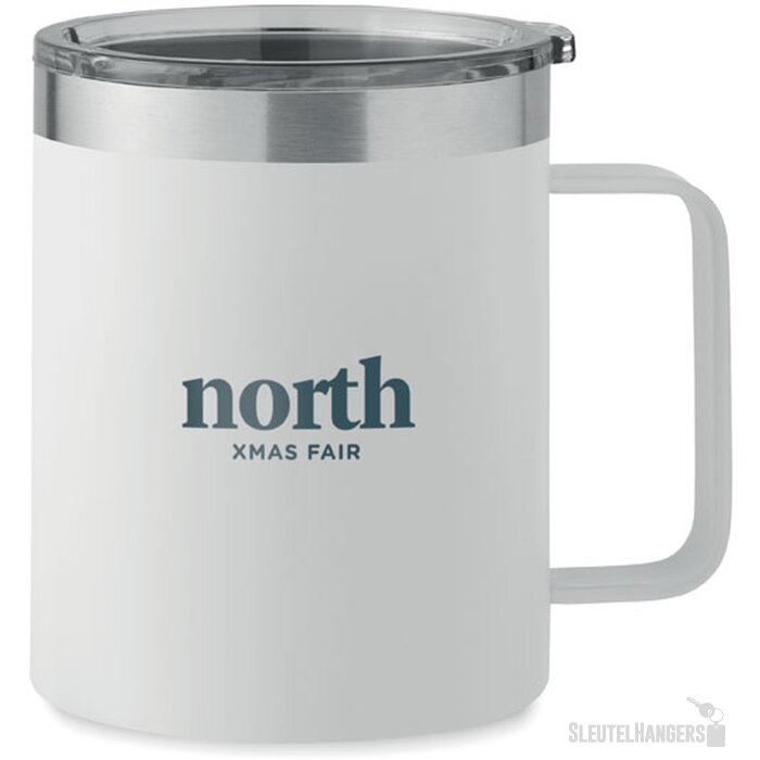 Dubbelwandige beker met drinkdeksel (300 ml) Wit