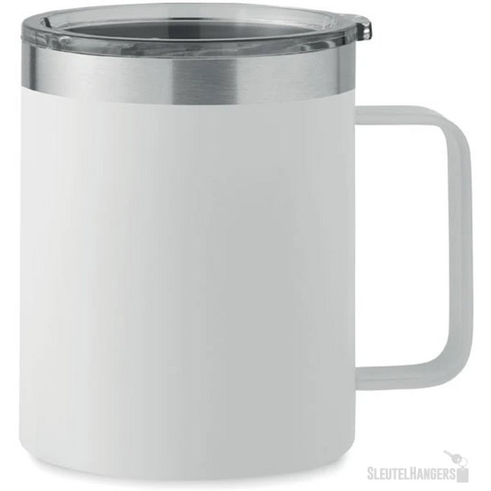 Dubbelwandige beker met drinkdeksel (300 ml) Wit