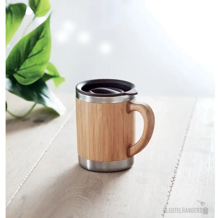 Dubbelwandige drinkbeker 300ml Mokka hout