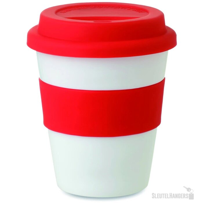 Pp beker met siliconen deksel Astoria rood