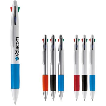 Balpen 4 kleuren hardcolour zilver / blauw