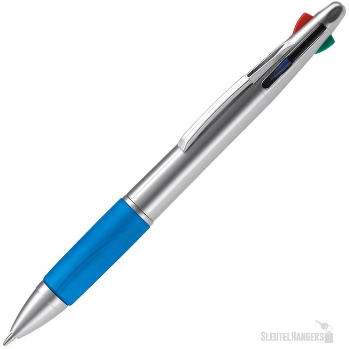 Balpen 4 kleuren hardcolour zilver / blauw