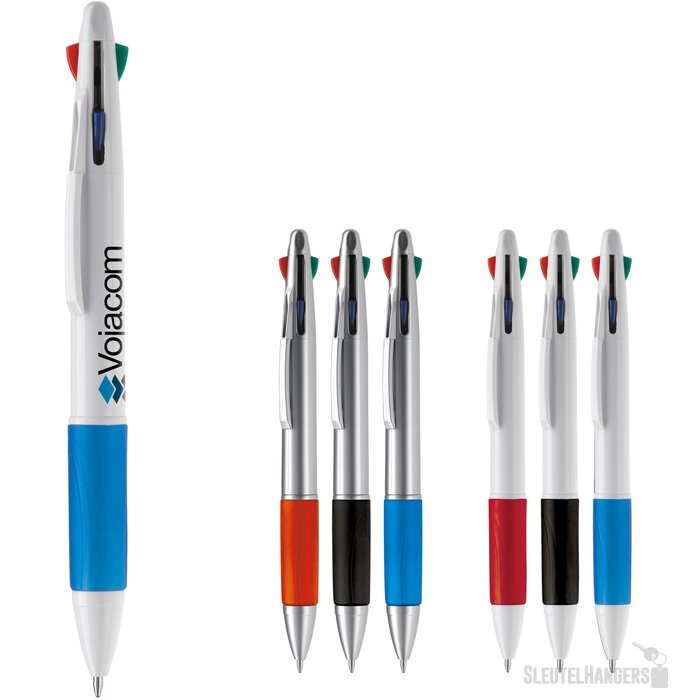 Balpen 4 kleuren hardcolour zilver / blauw