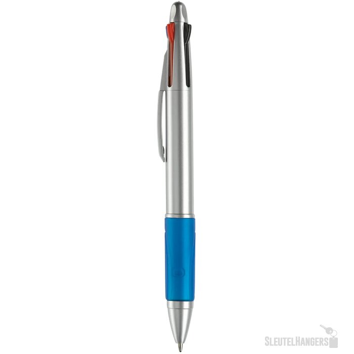 Balpen 4 kleuren hardcolour zilver / blauw