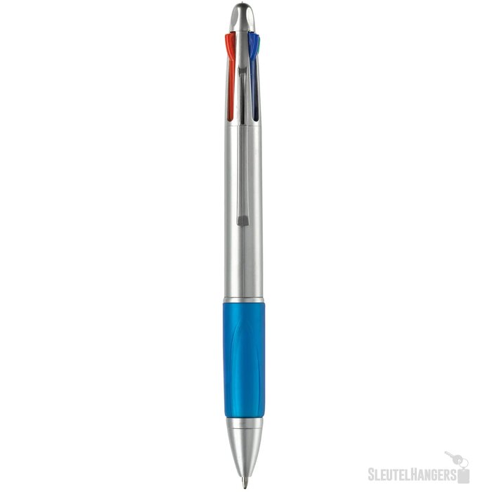 Balpen 4 kleuren hardcolour zilver / blauw