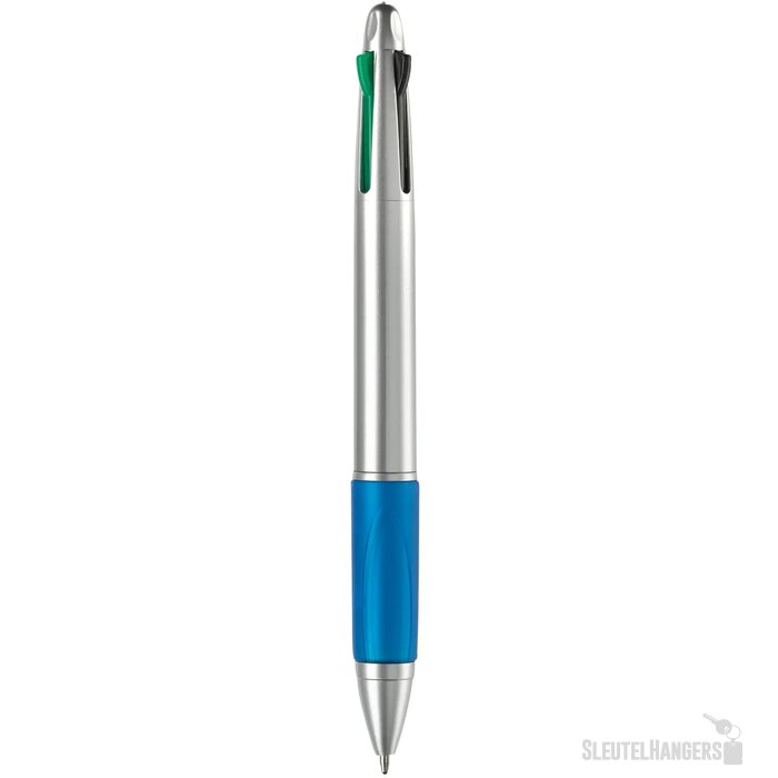 Balpen 4 kleuren hardcolour zilver / blauw