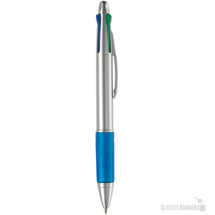 Balpen 4 kleuren hardcolour zilver / blauw