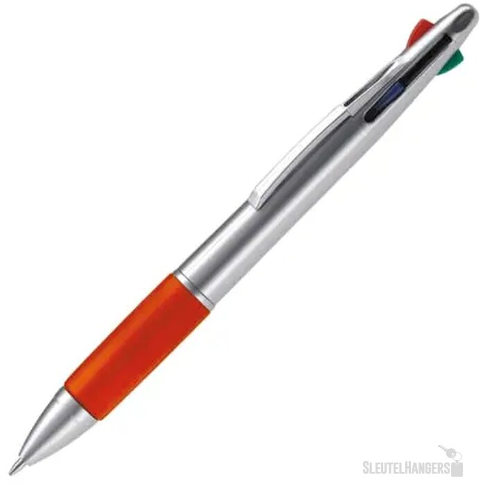 Balpen 4 kleuren hardcolour zilver / rood