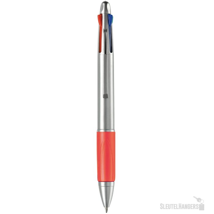Balpen 4 kleuren hardcolour zilver / rood