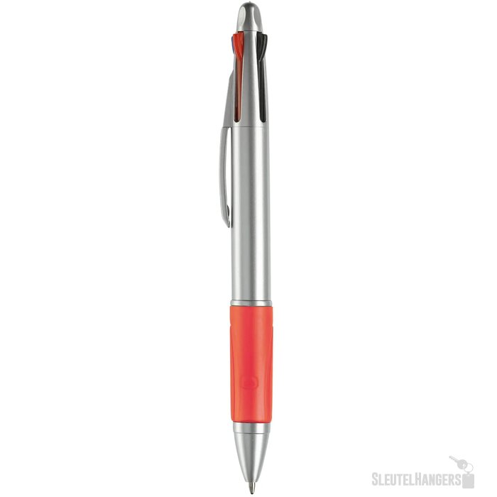 Balpen 4 kleuren hardcolour zilver / rood