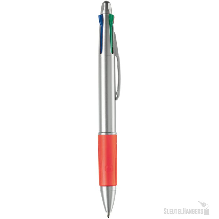 Balpen 4 kleuren hardcolour zilver / rood