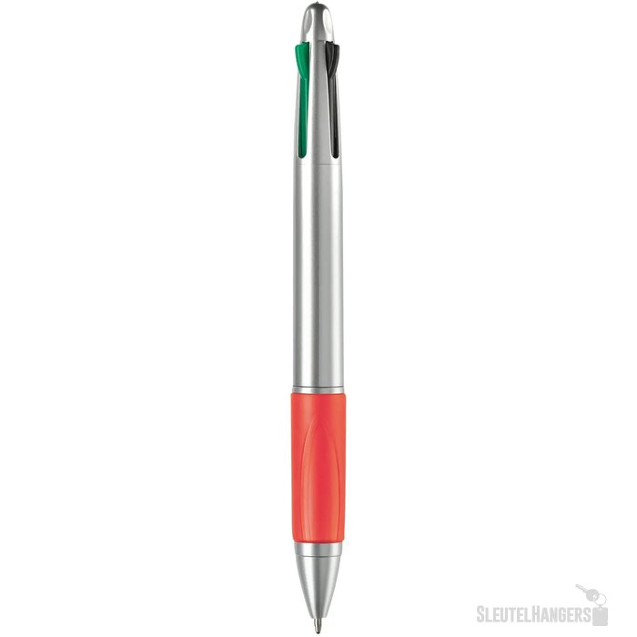 Balpen 4 kleuren hardcolour zilver / rood