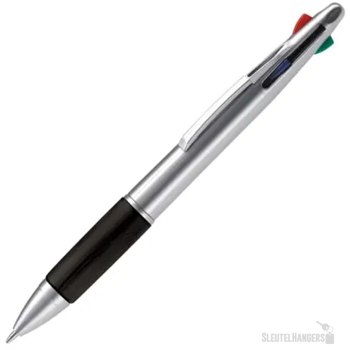 Balpen 4 kleuren hardcolour zilver / zwart