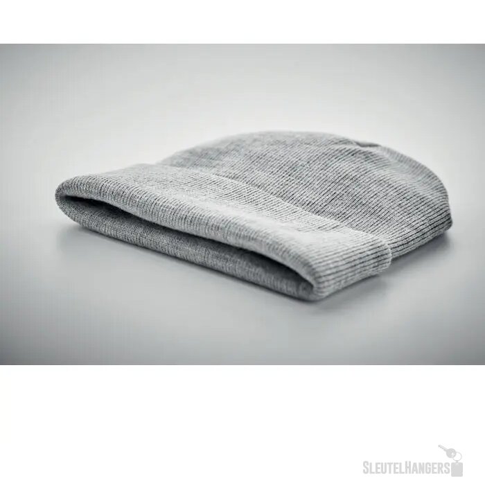 Rpet beanie met omslag Wit/Grijs