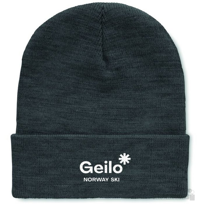 Rpet beanie met omslag Wit/Zwart