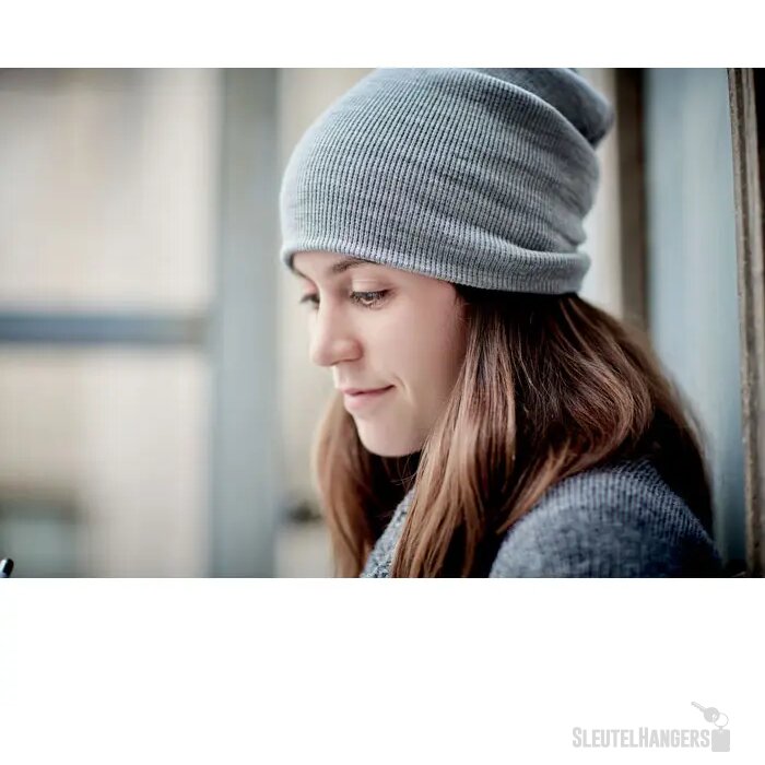 Rpet beanie met omslag Wit/Zwart