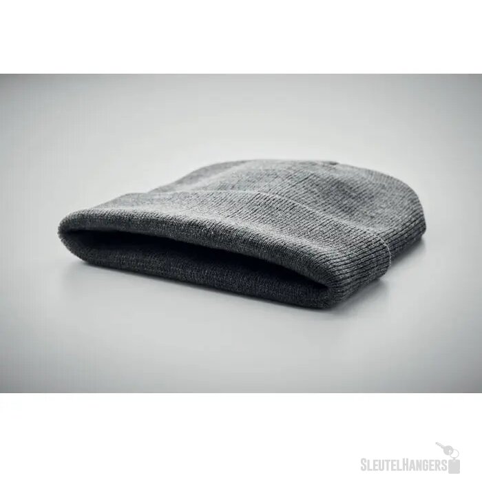 Rpet beanie met omslag Wit/Zwart