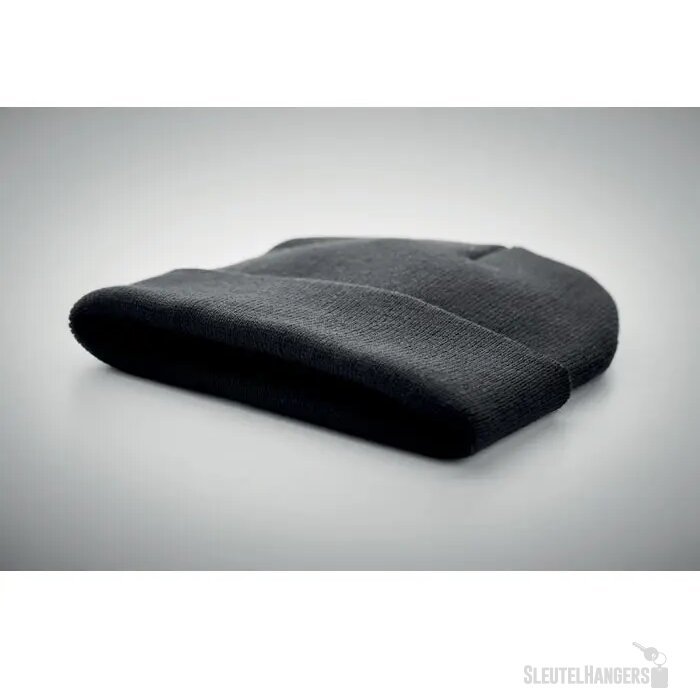 Rpet beanie met omslag Zwart