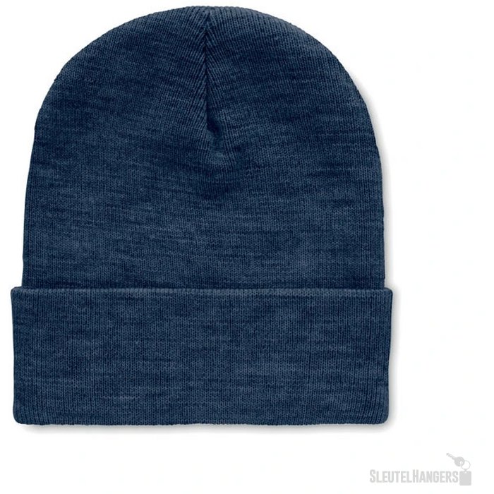 Rpet beanie met omslag Blauw