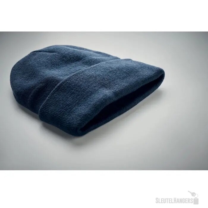 Rpet beanie met omslag Blauw