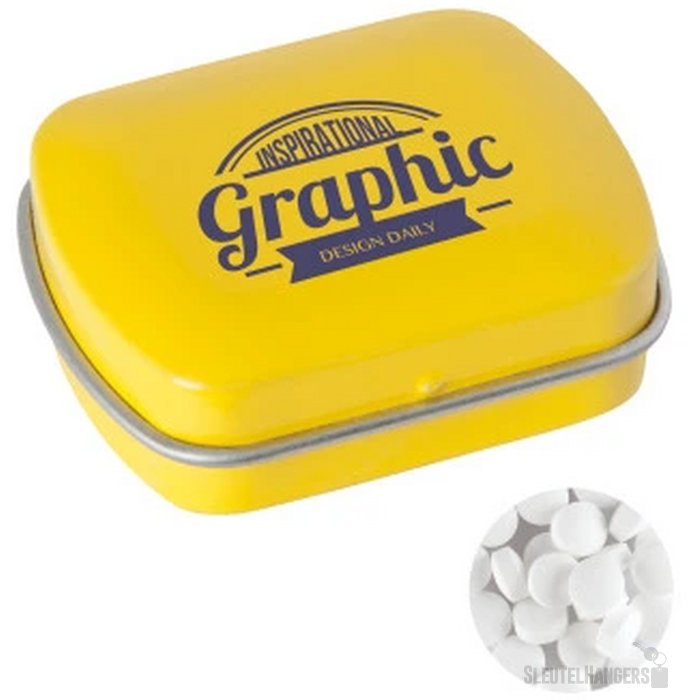 Klein blik met ca. 10 gr. extra strong mints geel