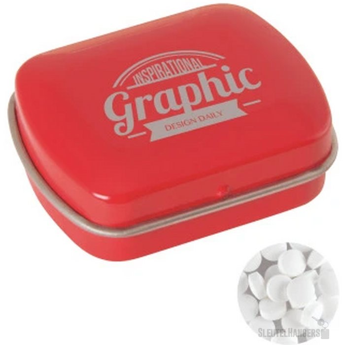 Klein blik met ca. 10 gr. extra strong mints rood