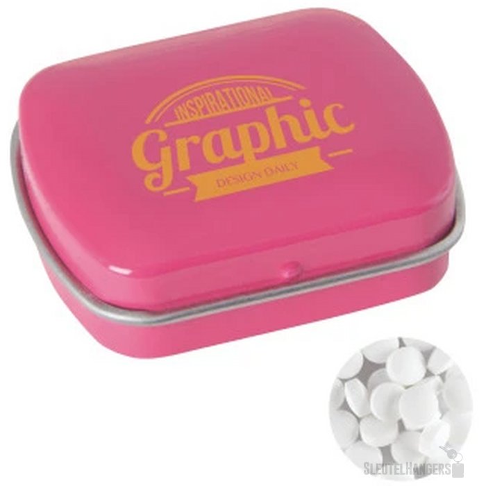 Klein blik met ca. 10 gr. extra strong mints roze