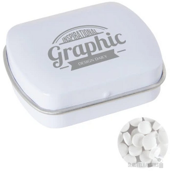 Klein blik met ca. 10 gr. extra strong mints wit
