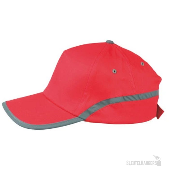 Cap 5 panel met reflecterende band en klittenbandsluiting rood