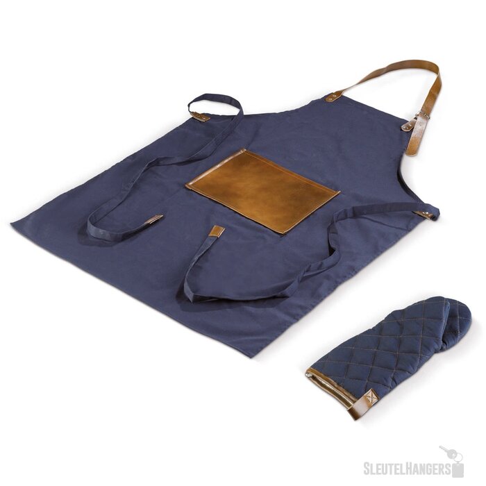 Bbq schort en want donker blauw