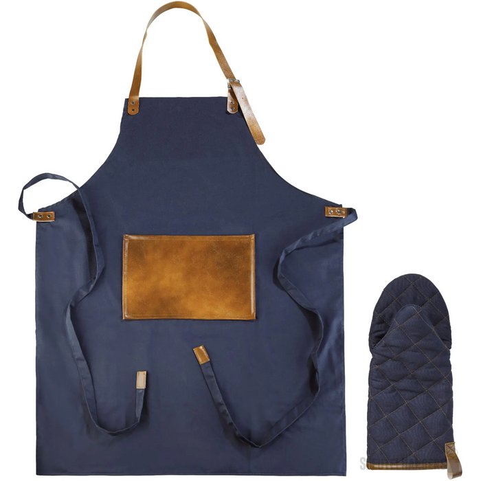 Bbq schort en want donker blauw