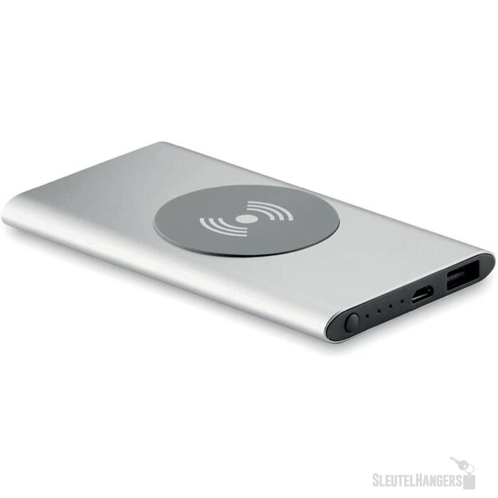 Draadloze aluminium powerbank (4.000 mAh) Zilver