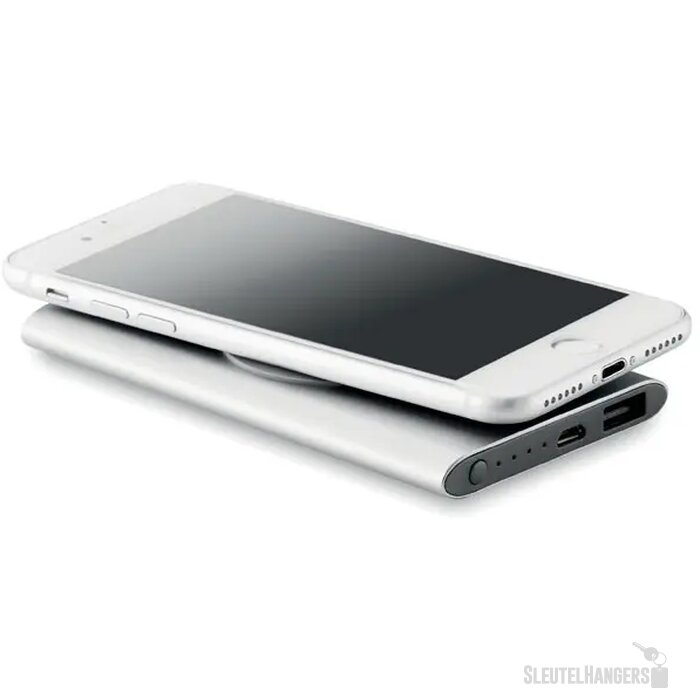 Draadloze aluminium powerbank (4.000 mAh) Zilver