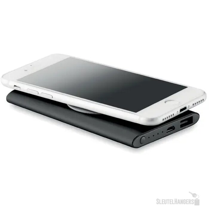 Draadloze aluminium powerbank (4.000 mAh) Zwart