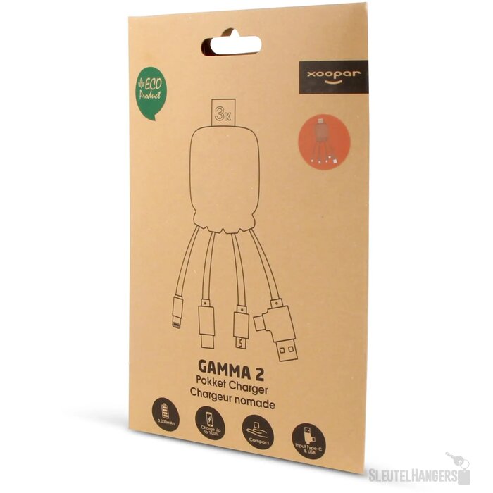 3192 | Xoopar Octopus Gamma 2 Bio Charging cable with 3.000mAh Powerbank oranje