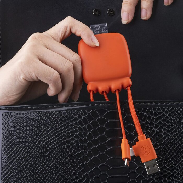 3192 | Xoopar Octopus Gamma 2 Bio Charging cable with 3.000mAh Powerbank oranje