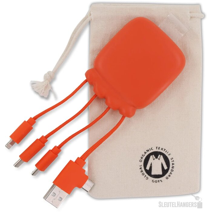 3192 | Xoopar Octopus Gamma 2 Bio Charging cable with 3.000mAh Powerbank oranje