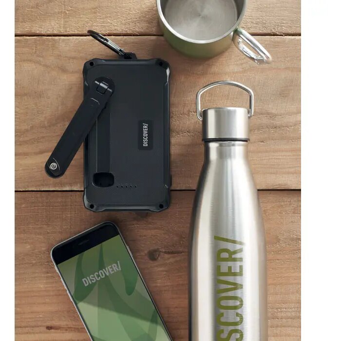 Powerbank met solar en dynamo (8.000 mAh) Zwart