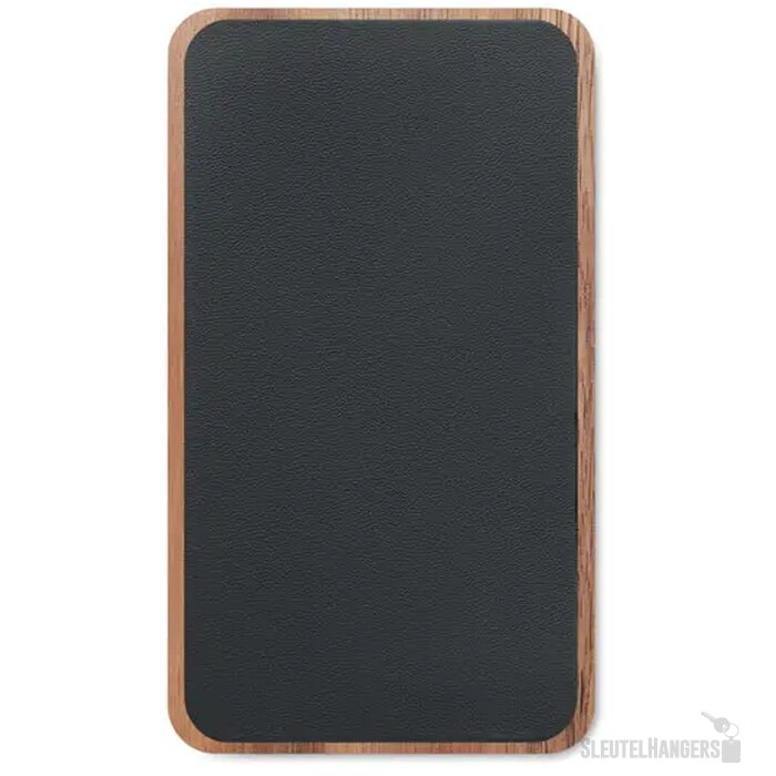 Acaciahout powerbank met leer (4.000 mAh Zwart