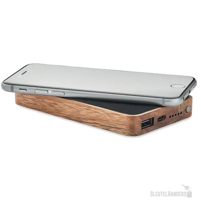 Acaciahout powerbank met leer (4.000 mAh Zwart