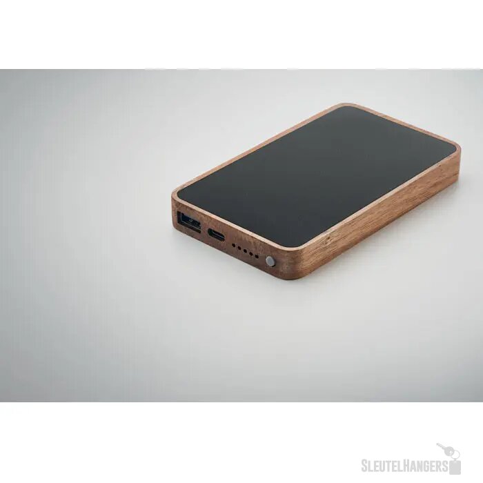 Acaciahout powerbank met leer (4.000 mAh Zwart