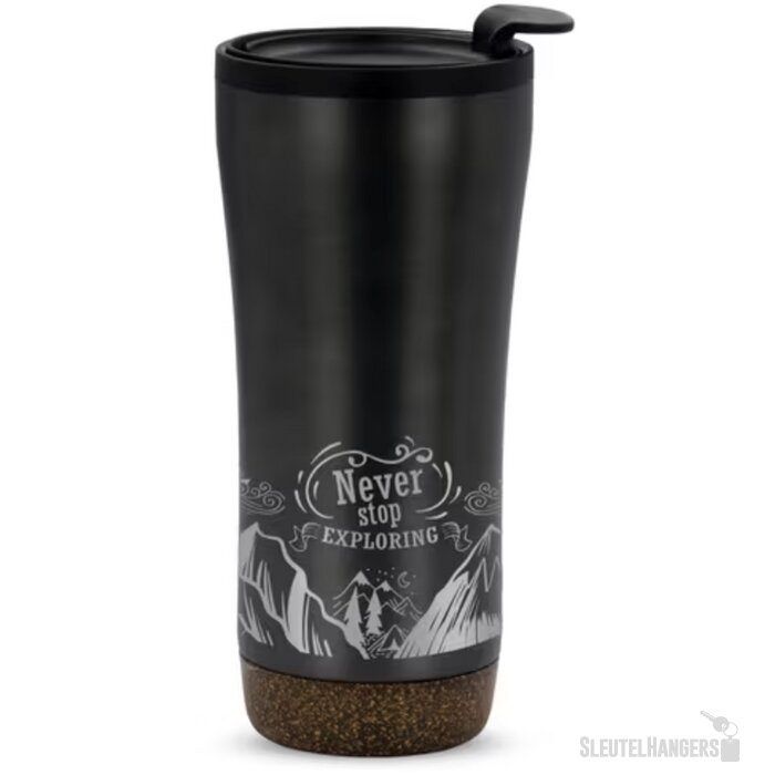 RVS thermosbeker met kurk detail (480 ml) Zwart