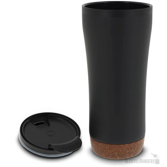 RVS thermosbeker met kurk detail (480 ml) Zwart