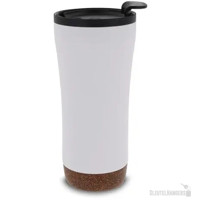 RVS thermosbeker met kurk detail (480 ml) Wit