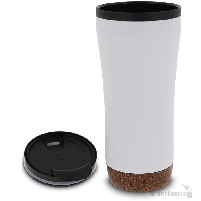 RVS thermosbeker met kurk detail (480 ml) Wit