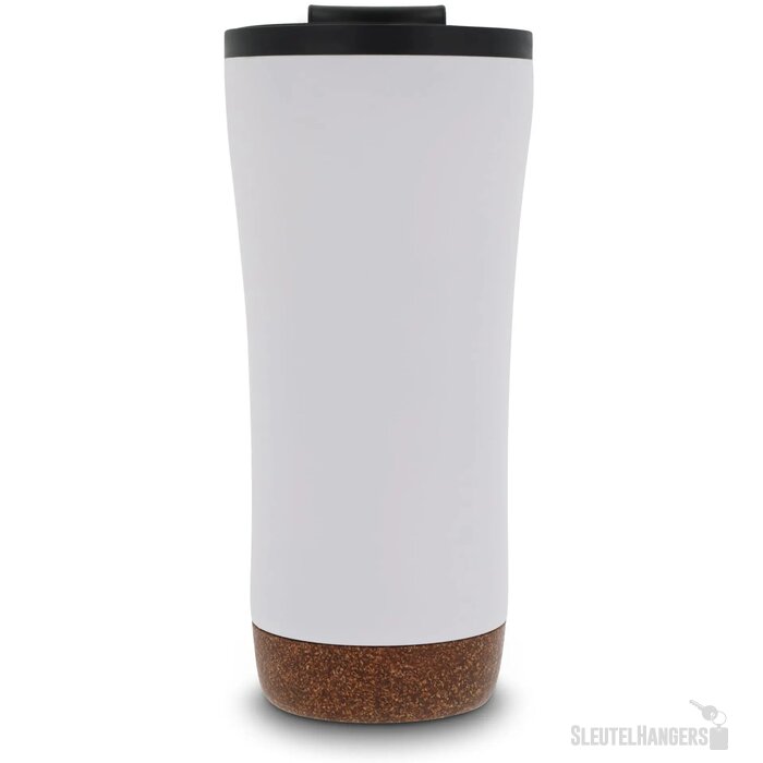 RVS thermosbeker met kurk detail (480 ml) Wit