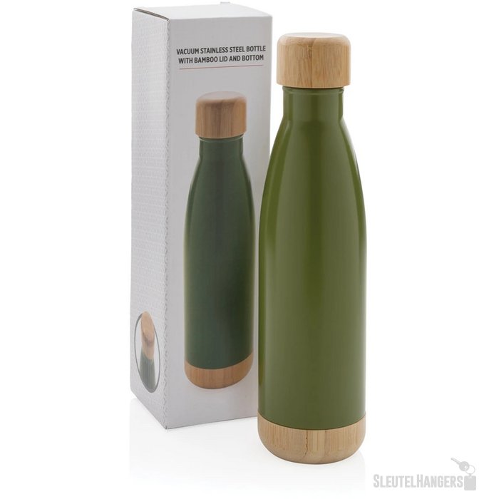 Thermosfles met bamboe deksel en bodem (520 ml) Groen